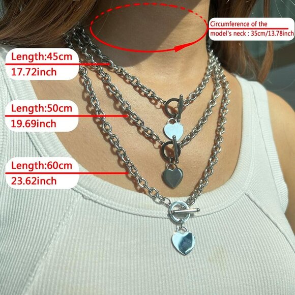 Elegent Love Stainless Steel Link Chain Blank Heart Charms Necklace for Women To - Picture 3 of 9